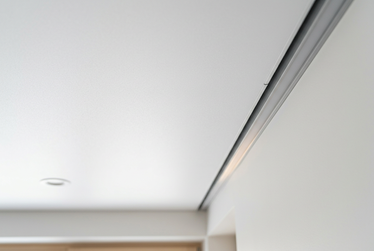 matt weisse Spanndecke mit Beleuchtungssystem im Wohnraum
